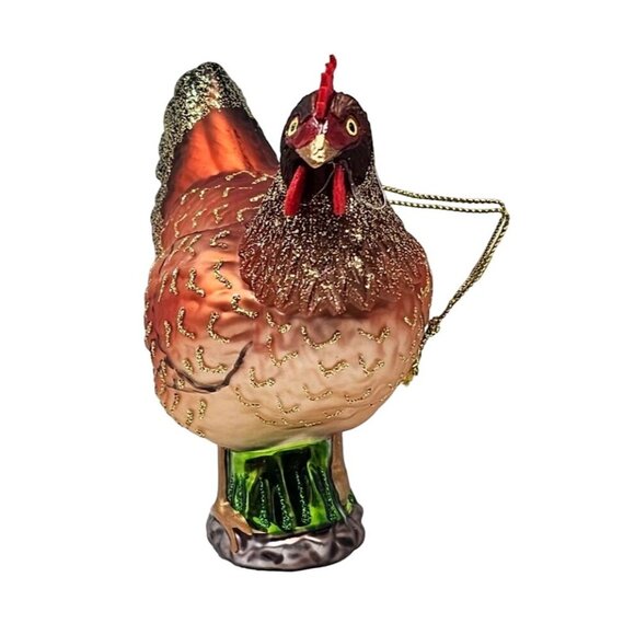 Brown Rooster Chicken Hen Glass Ornament - Christmas Gift - Picture 4 of 4